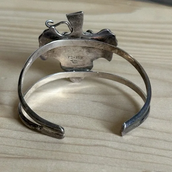 Vintage Taxco Open Cuff Bracelet Size 6.5 Grapes Leaf Mexico 925 Sterling 33.5g - Picture 6 of 8